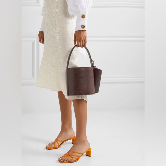 NEW Staud Bissett Lizard Embossed Leather Bucket Bag With Sunglasses Case - Picture 2 of 10